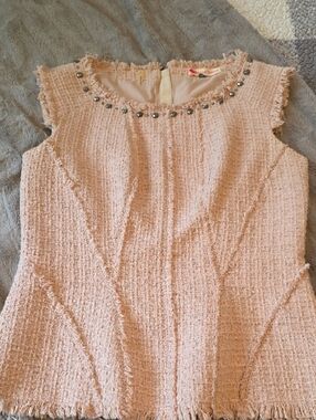 Rebecca Taylor Sleeveless Tweed Embellished Shell Top in Blush 8